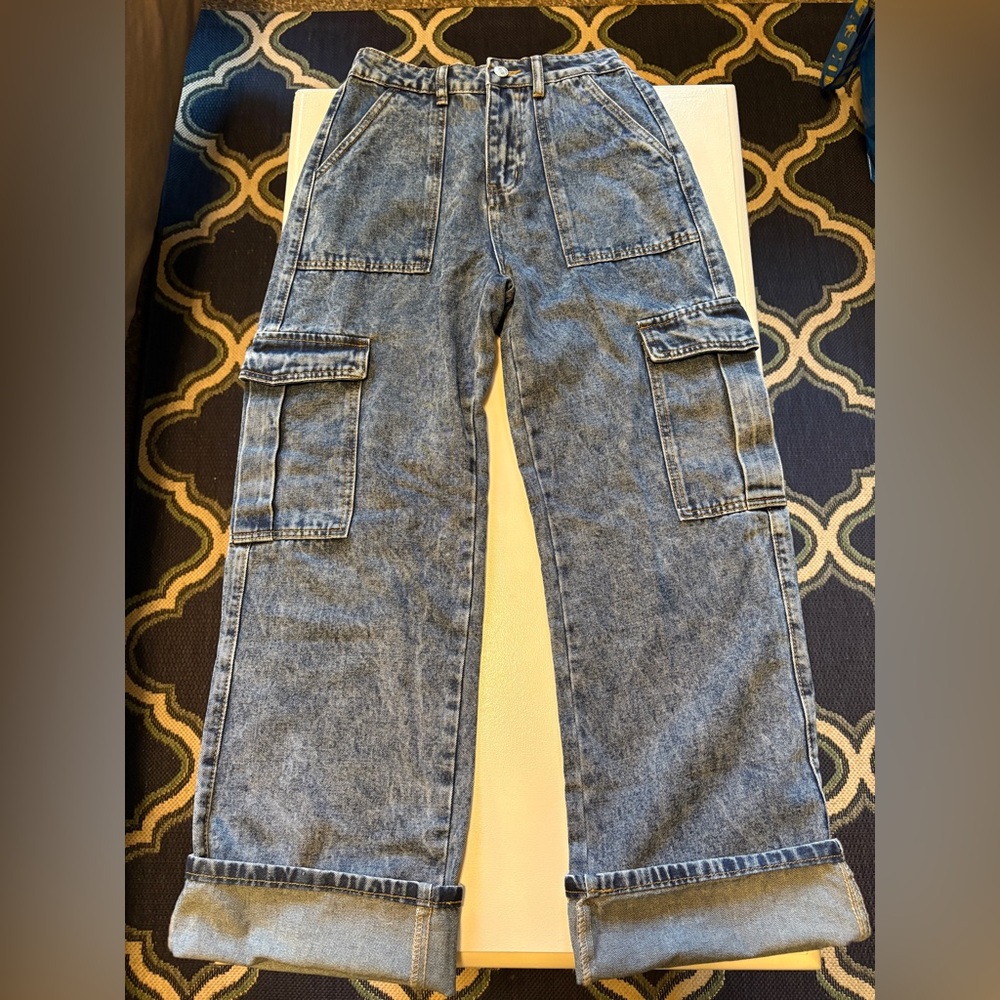 SHEIN Blue Wide Leg Cargo Jeans